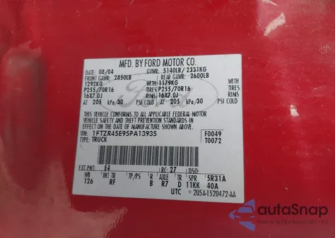 2005 Ford Ranger Edge/Fx4 Level Ii/Fx4 Off-Road/Xlt from USA, damaged, VIN 1FTZR45E95PA13935